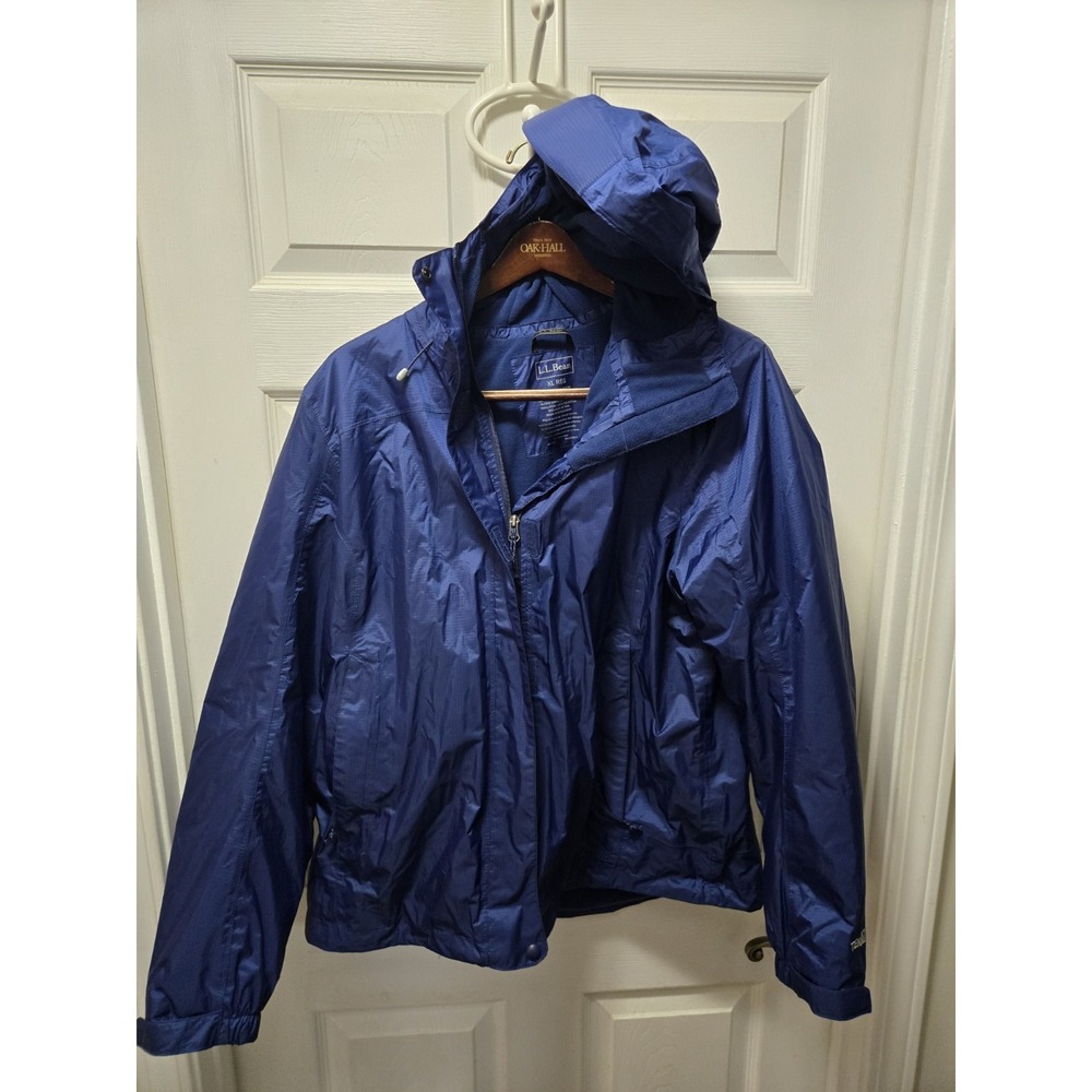 LL Bean Fleece Lined Blue Jacket Rain Coat Womens XL TEK 293745 Outdoor Hooded
